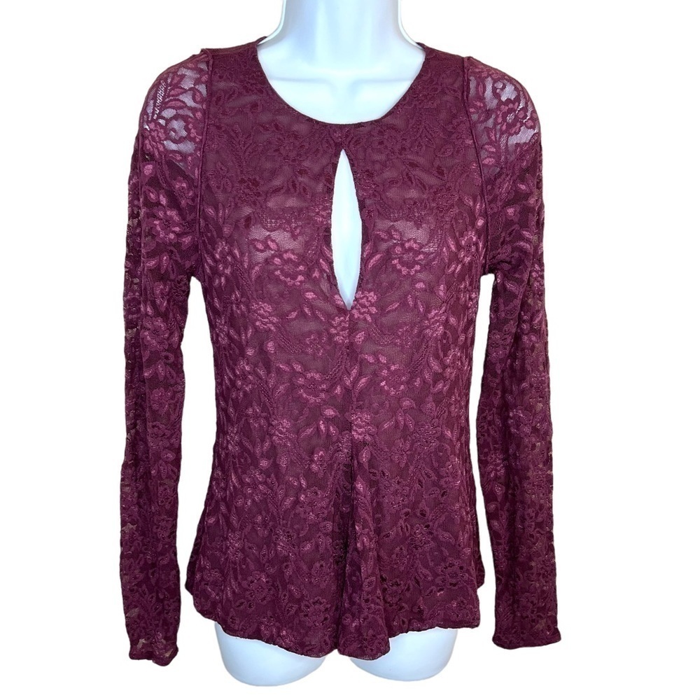 S Moda International Purple Lace Long Sleeve Blouse Stretch Small 4 6